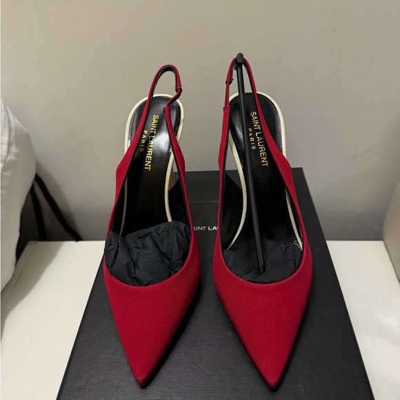 Saint Laurent Red and Cream Slingback Heels